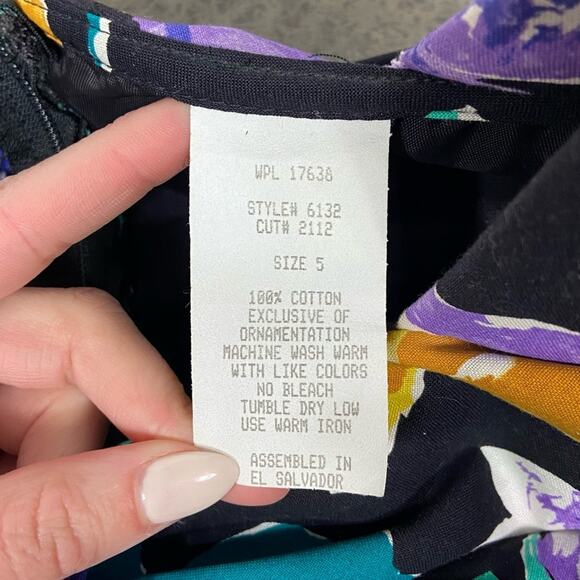 Vintage 80s Size 6/Medium Bright Floral Print ALine Cap Sleeve Formal Mini Dress - Picture 9 of 10